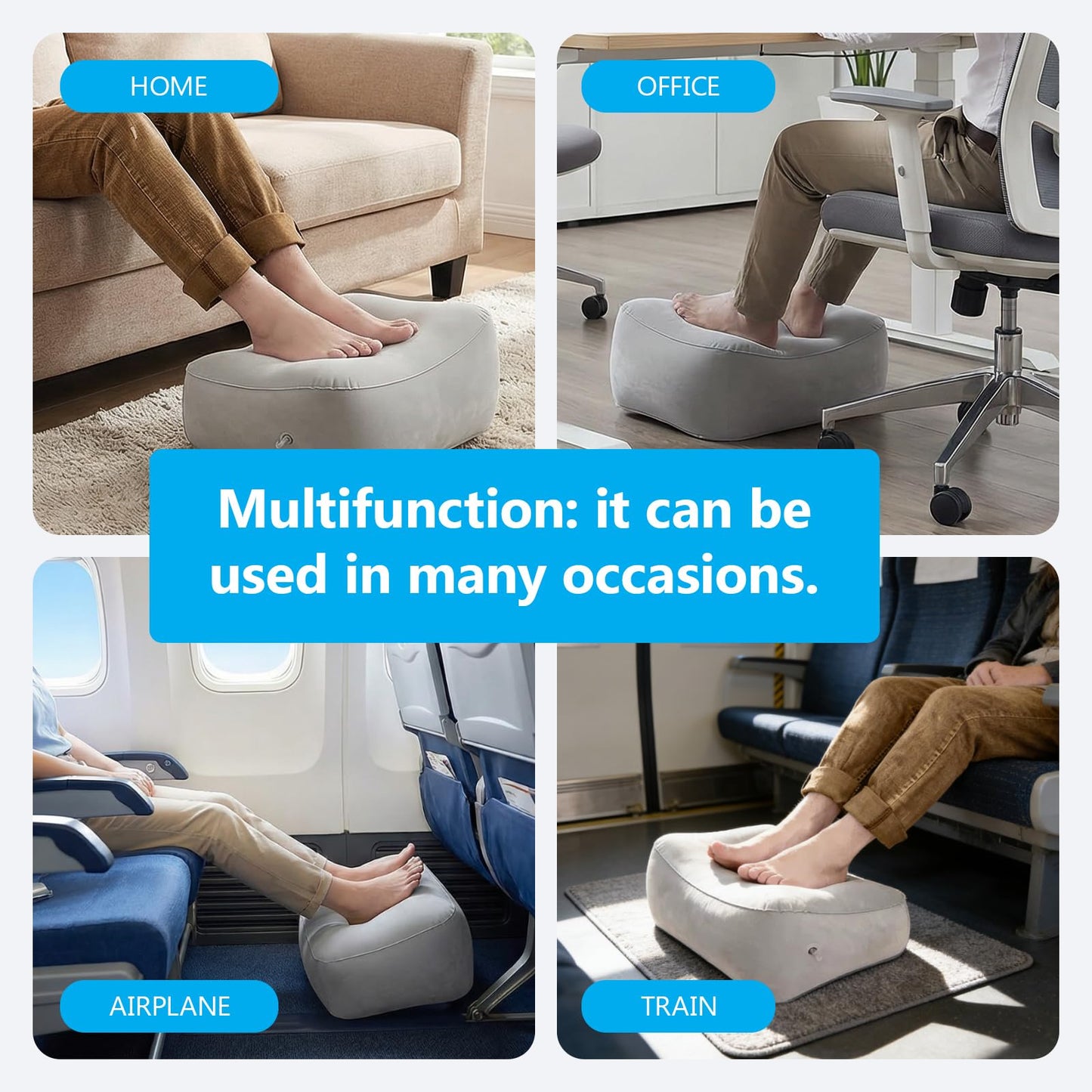 Inflatable Foot Rest for Plane, Pillow Travel Foot Cushion, Gray