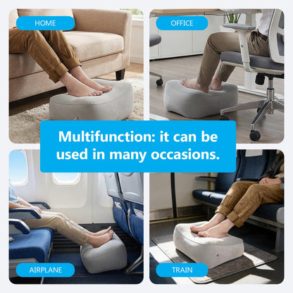 Inflatable Foot Rest for Plane, Pillow Travel Foot Cushion, Gray