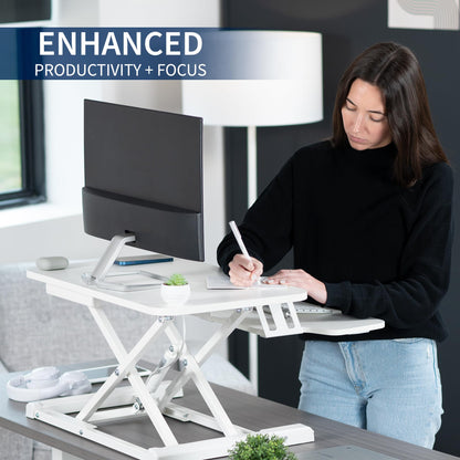 VIVO 66 cm Desk Converter, K Series, Height Adjustable Sit to Stand Riser, Dual Monitor and Laptop Workstation with Keyboard Tray, White, DESK-V026KW