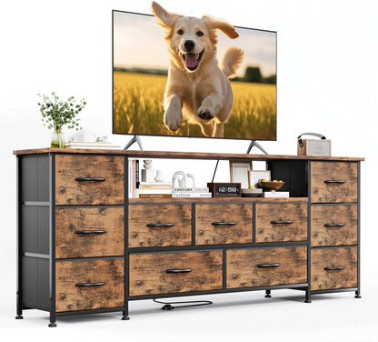 VERMESS 63" Tv Cabinet, Dresser for Bedroom with 11 Fabric Drawers, TV Stand with Power Socket for TVs up to 70", TV Units for Living Room, Bedroom
