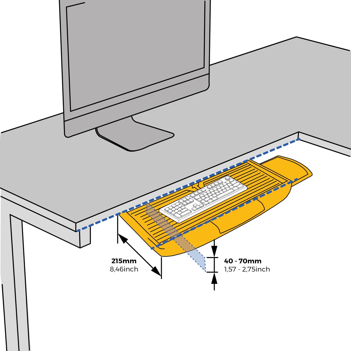 Emuca - Sliding keyboard shelf with auxiliar mouse tray, under desk keyboard tray