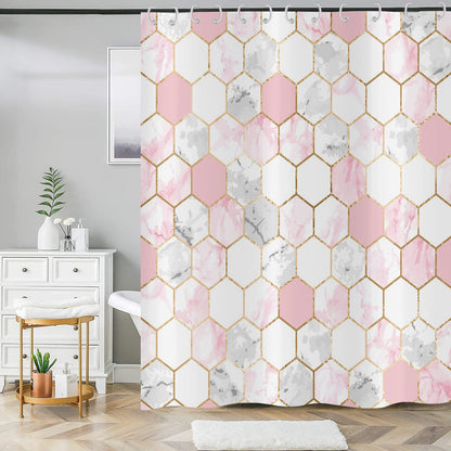 ASDCXZ Shower Curtain Marble 180x200 cm, Modern Light Luxury Pink Gold Grey Marble Optic Bathroom Shower Curtains Washable Polyester Textile