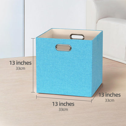 BinWhiz 4 Pack Collapsible Linen Fabric Storage Cubes/Organiser- 33x33x33 cm Fabric Bins for Kallax Shelves, Cabinet, Bookcase, Closet