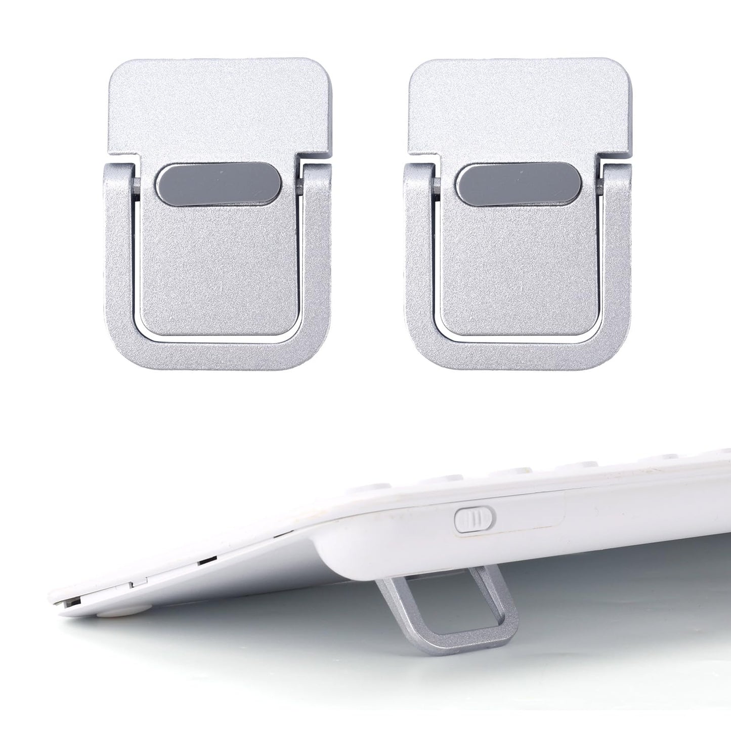 Penitue 2pcs Mini Keyboard Riser, Zinc Alloy Portable Small Laptop Tilt Stand Lifter Feet Foldable & Invisible Self-Adhesive Computer Notebook Holder