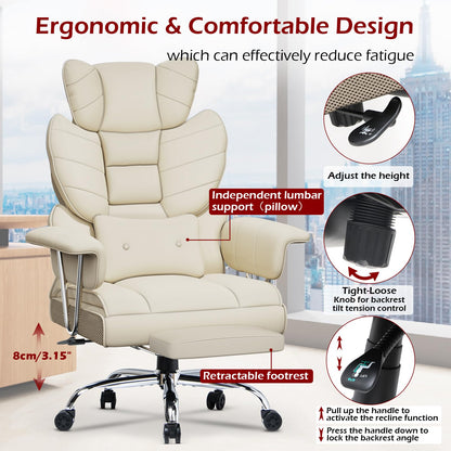 naspaluro High Back PU Leather Ergonomic Computer Recliner, Big Tall Executive Desk Office Chair with Armrests/Footrest