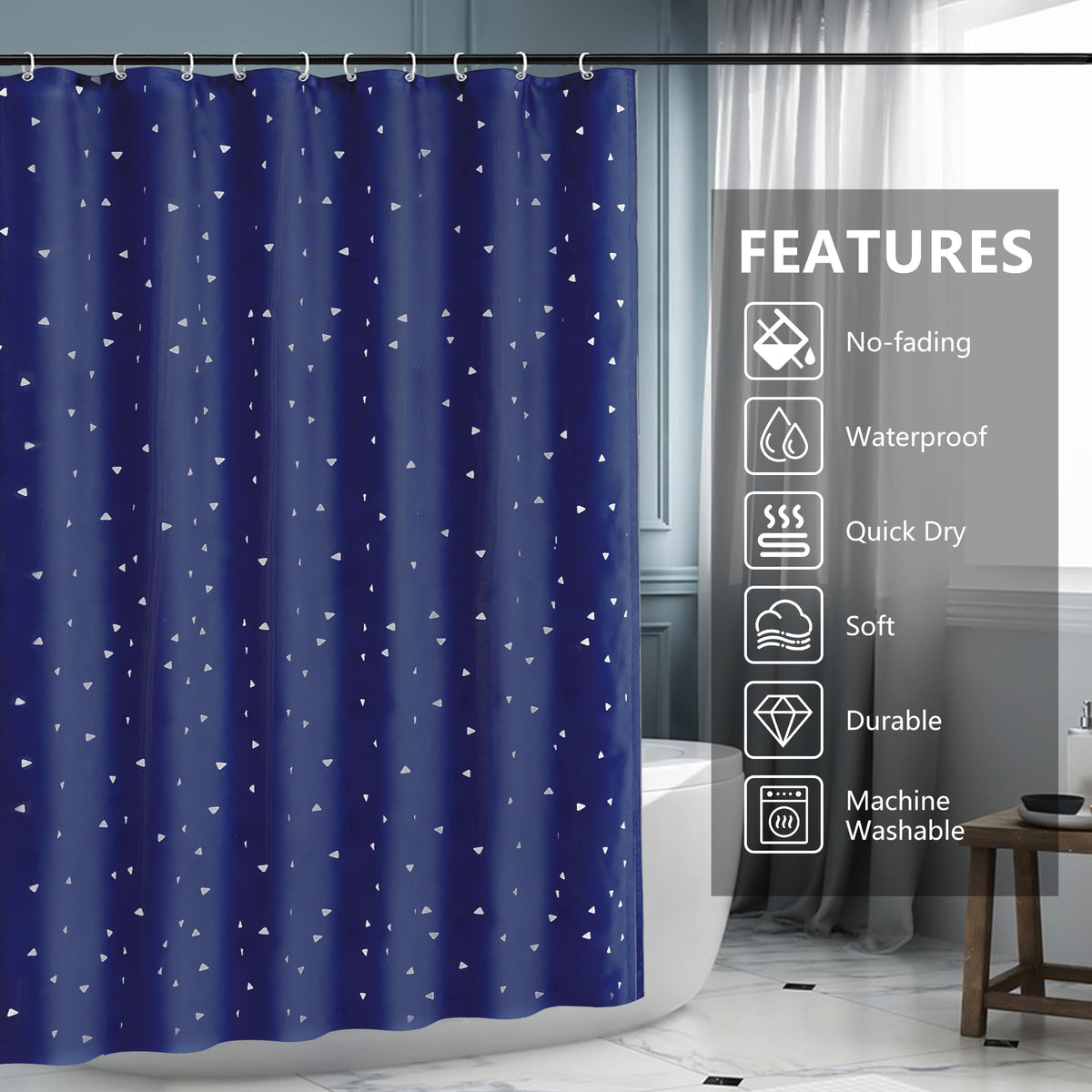 AWIYTE Shower Curtain 180 x 200 cm (71 x 79 Inch), Waterproof Polyester Textile Fabric Machine Washable with 12 Plastic Hooks & Weighted for Bathroom