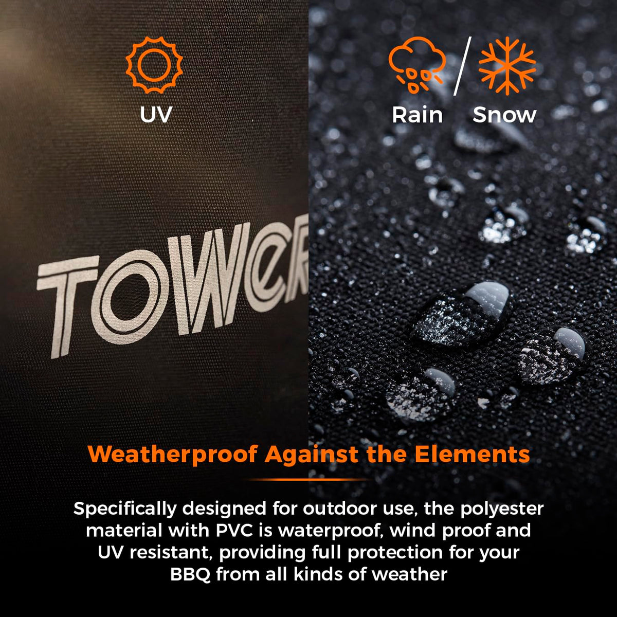 Tower Extra Large BBQ Cover - Heavy-Duty Waterproof & Windproof Outdoor Gas Grill Cover, UV Resistant, Black (H124.8 x W153 x D48cm)