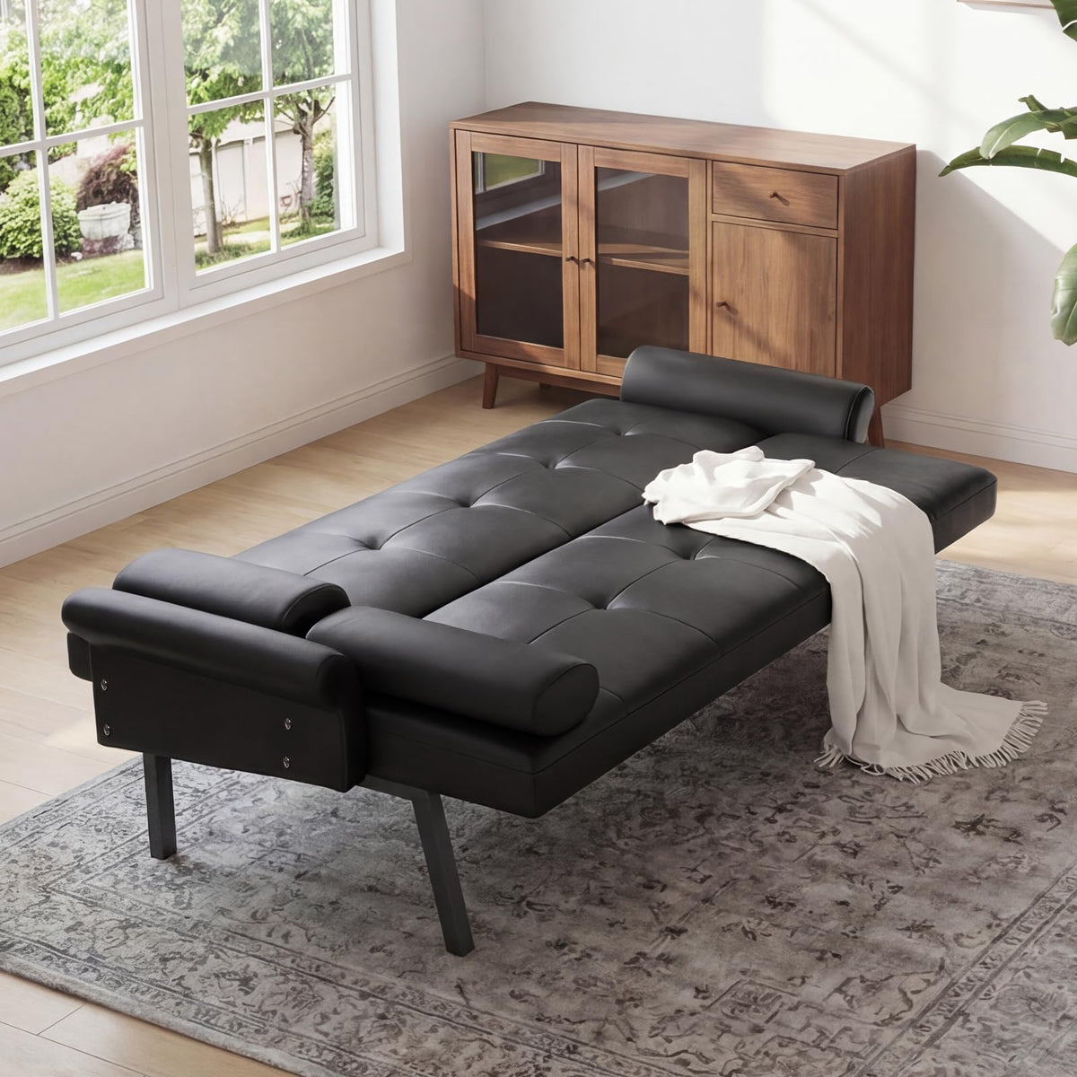 Panana Modern 3 Seater Sofa Bed, Faux Leather Upholstered Sofa bed with Metal Legs,Futon Recliner Lounge for Living Room, Spare Room, Bedroom