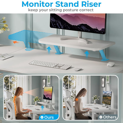 GreenForest Office Desk 120cm with Monitor Stand, Full White