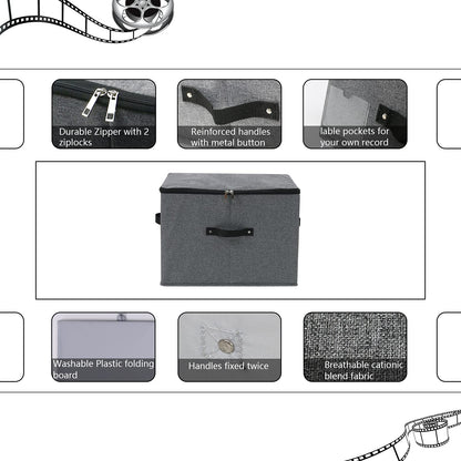 Foldable Fabric Storage Box with Zipper lid, handle, Blankets Clothes Quilts Storage Basket Organizer for Bedroom Closet Shelf, 44×33×31cm, Black Grey