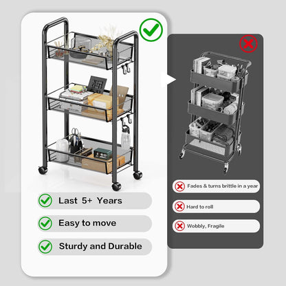 Goeasyoii 3/4/5 Tier Rolling Cart, Metal Storage Cart,Space-Saving Kitchen Cart with Castors,Shelving Organizer for Kitchen, Bathroom, Laundry Room