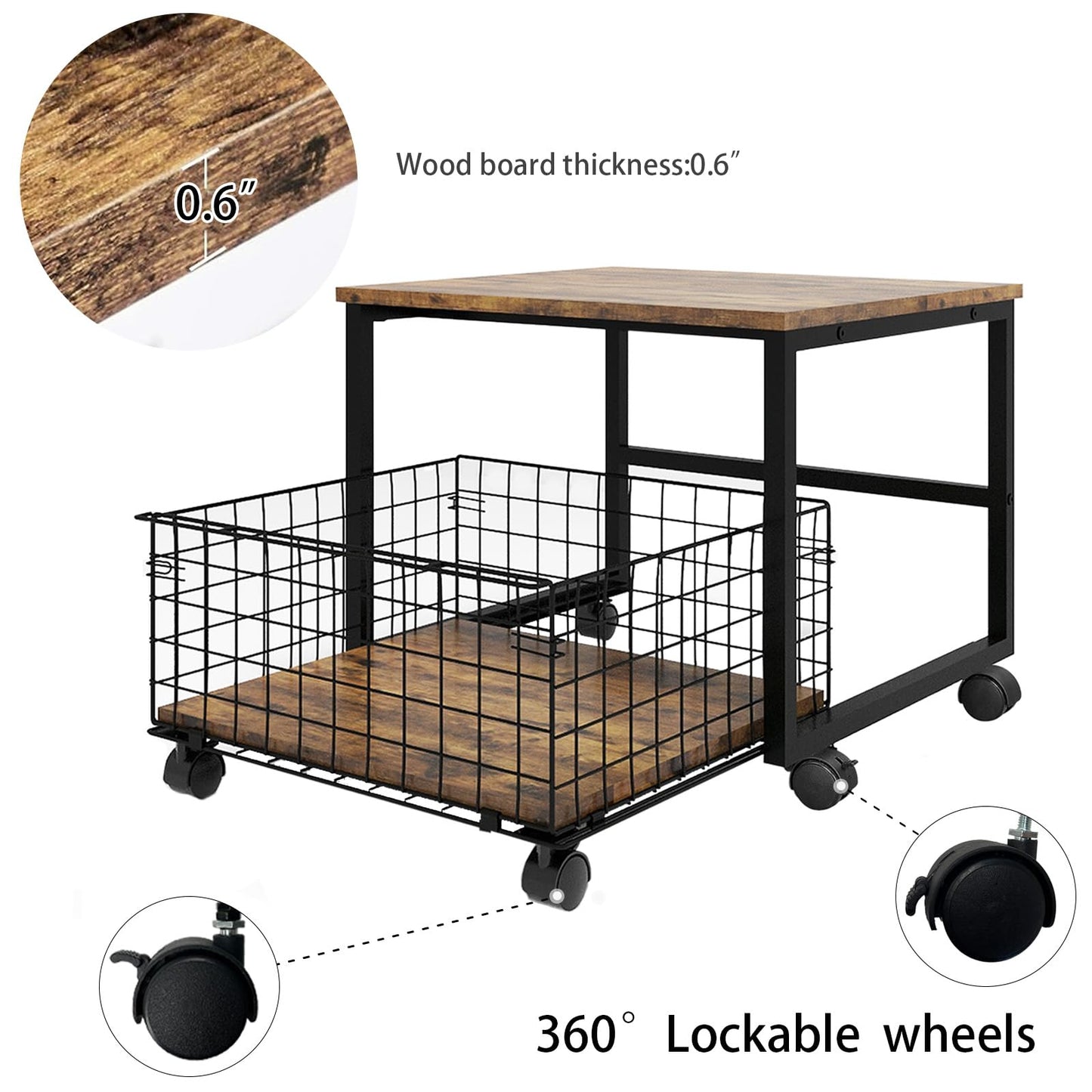 PUNCIA Mobile Mini Fridge Stand with Large Capacity Storage Portable Refrigerator Table with 4 Lockable Wheels Appliance Platform Table with Drawer