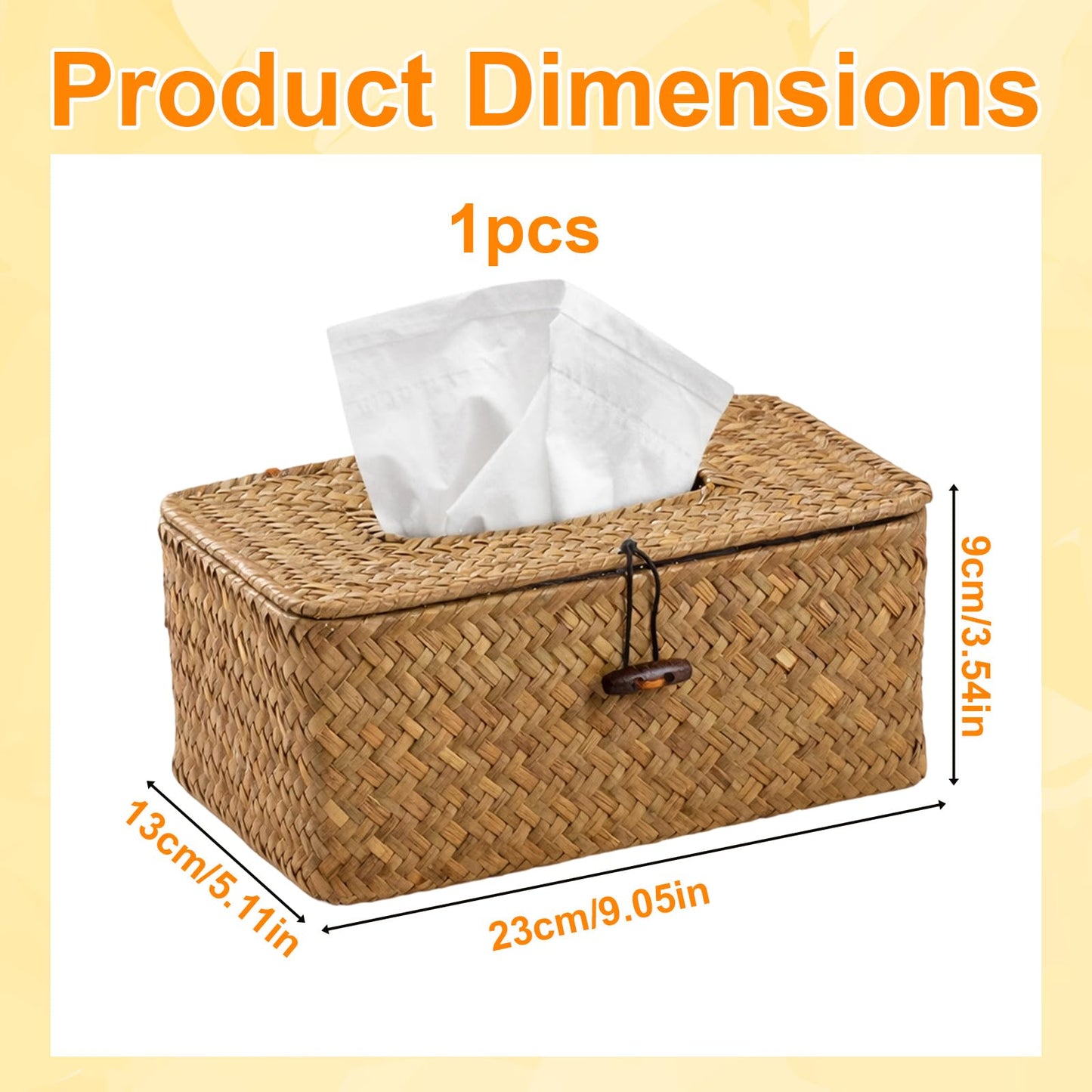 1 Pcs Rectangular Facial Tissue Box, Bamboo Tissue Box with Natural Woven Texture, Decorative Tissue Holder for Home Decor