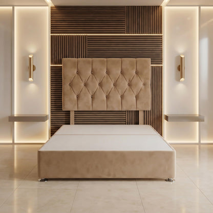 Bed Centre Ziggy Plush Small Single Divan Base 30" Headboard, Beige, 0 Draw