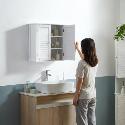 Bath Vida Double Door Shutter Wall Mounted Bathroom Cabinet, Wood, White