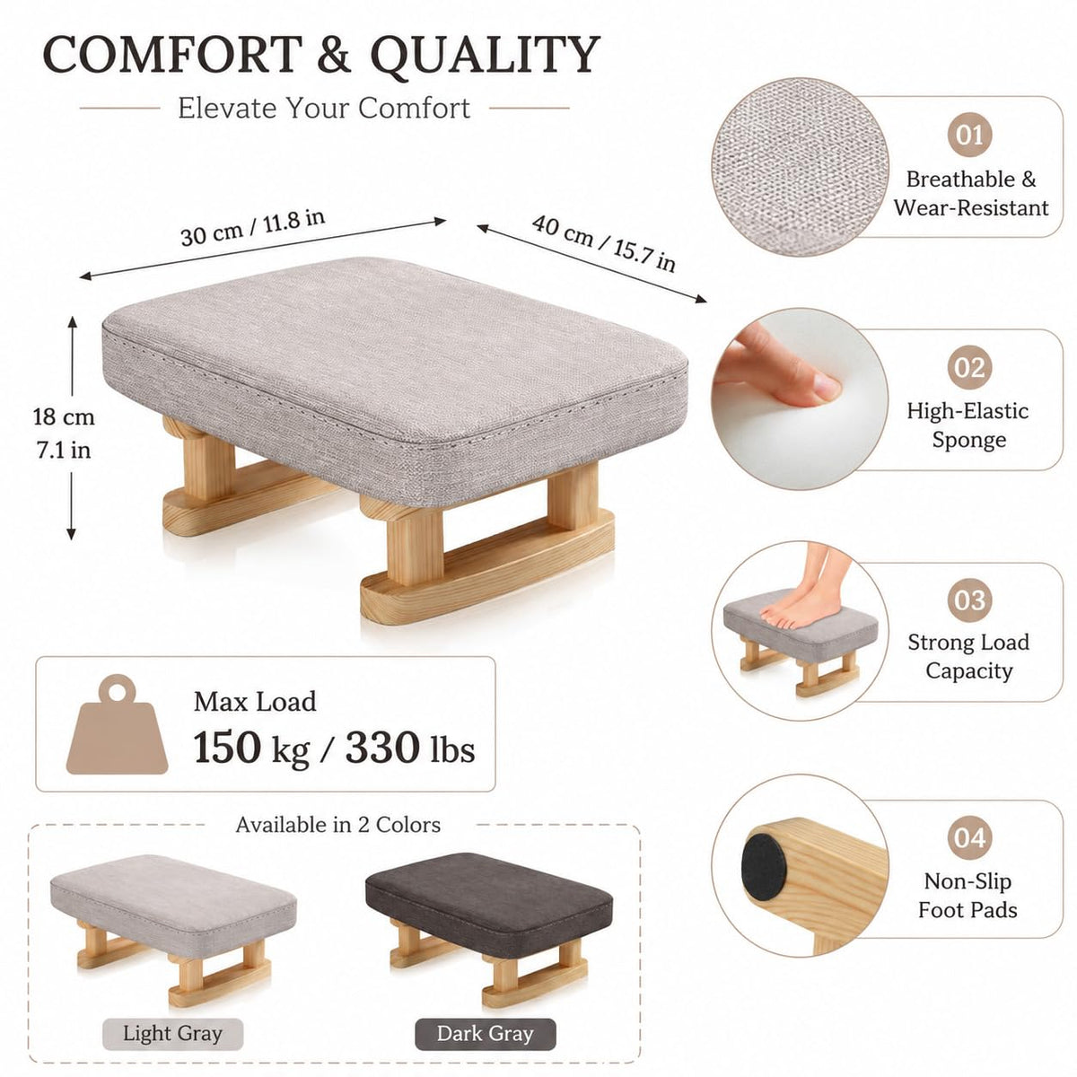 Lighterday Foot Stool, Pouffe Footstool with Cushion,Ottoman Stool with Removable Footstool Cover,Poofy Foot Rest for Leg Rest in Living Room Bedroom