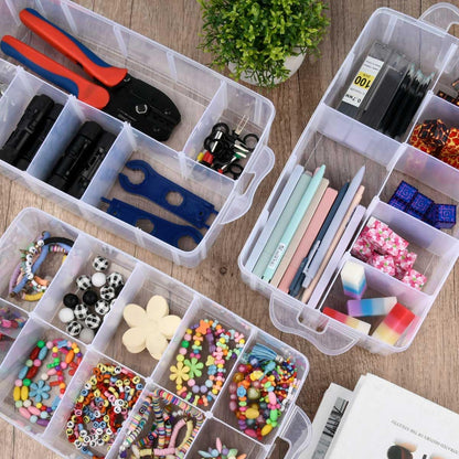 TMBMLPP Craft Storage Box with Compartments, 3-Tier 30 Sections Plastic Compartment Box with Handle