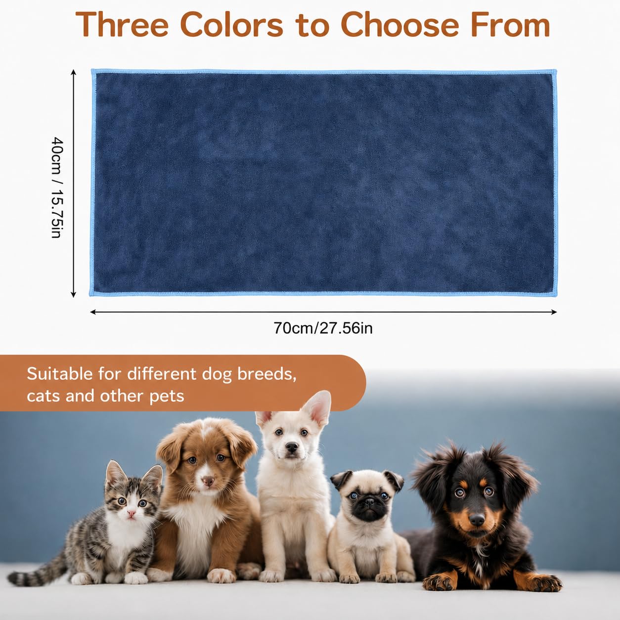 Hitchuey Pet Towels, 3 Pack Pet Bath Towels, 40 x 70 cm, Super Absorbent, Quick Drying, Reusable, Easy to Clean