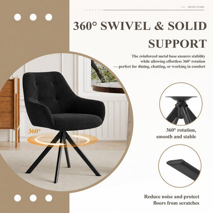 COLAMY 360° Swivel Dining Chairs Set of 2 with Sturdy Metal Base – Luxury Velvet Upholstered Kitchen Chairs with Thick Padded Seat