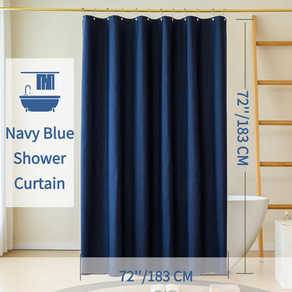 Yofori Navy Blue Shower Curtain for Bathroom, Fabric Shower Curtains Faux Linen Polyester Wet Room Shower Curtains Sets with Metal Hooks, 183x183cm