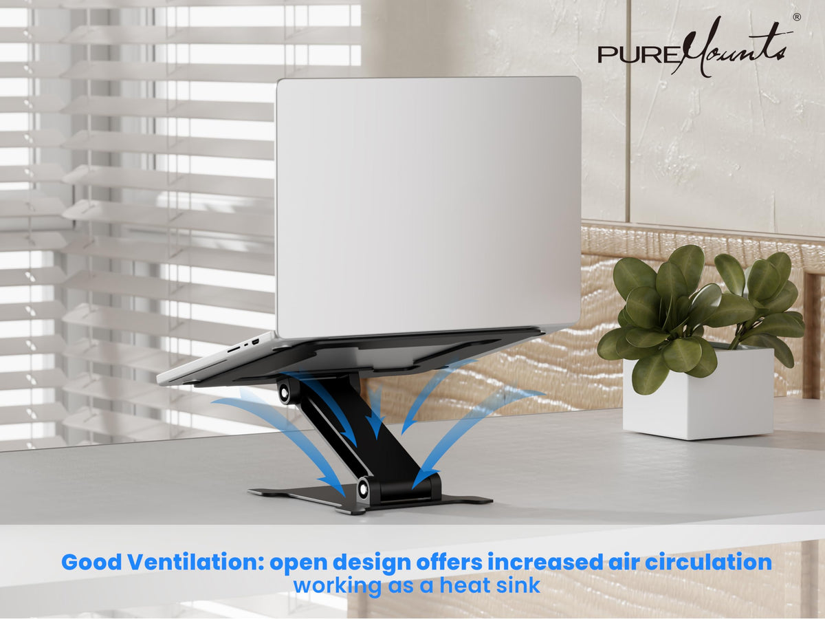 PureMounts Laptop Stand, Height-Adjustable, Foldable & Ergonomic Notebook Holder for Home Office