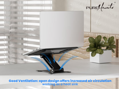 PureMounts Laptop Stand, Height-Adjustable, Foldable & Ergonomic Notebook Holder for Home Office