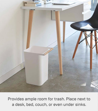 YAMAZAKI 3132 COMO Trash Can, white, Wood/Polypropylene, Minimalist, 24 x 19.5 x 32 cm