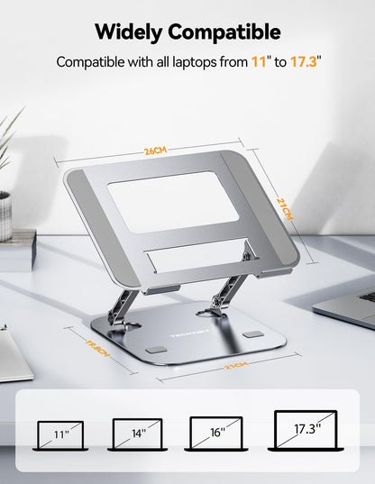 TECKNET Laptop Stand for Desk, Adjustable Laptop Holder, Silver