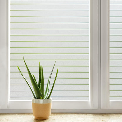 DOWELL Window Film Privacy Film for Glass Windows 90x400cm, Frosted Stripe Pattern Sticker Static Cling, Opaque Self Adhesive Glass Vinyl Decorative