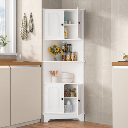 Yvsevnr 173cm Tall Corner Storage Cabinet Wooden 6-Tier Corner Shelf Unit 4 Wooden Doors and 6 Shelves Space Saving Freestanding Sideboard Corner
