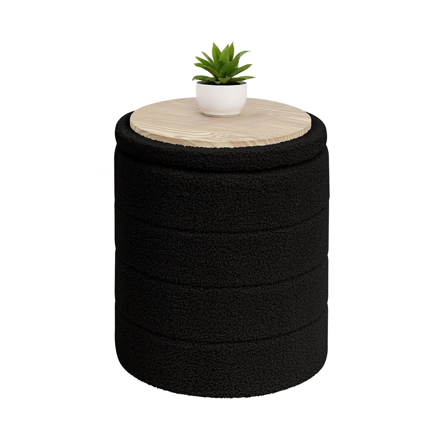 Bonlife Boucle Ottoman Storage, Foot Rest Stool Seat, Folding Footstool for Living Room, Sherpa Ottoman for Bedroom, Black, 37x37x45 cm