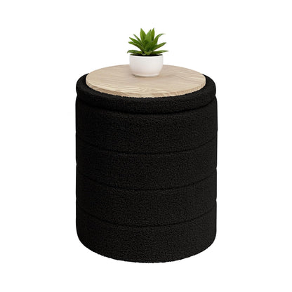 Bonlife Boucle Ottoman Storage, Foot Rest Stool Seat, Folding Footstool for Living Room, Sherpa Ottoman for Bedroom, Black, 37x37x45 cm