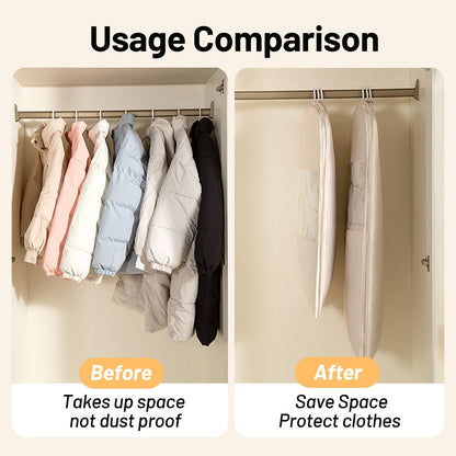 Space Saving Hanging Compression Garment Bag with Zipper for Closet Storage, Hanging Clothes Storage Bag, Garment Covers for Coats and Down Jackets