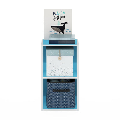 Furinno PASIR Book Shelf, 2-Tier Modern Bookshelf, Open Shelves Bookcase 9 x 12 x 21, for Living Room, Bedroom, Home Office, Light Blue/White