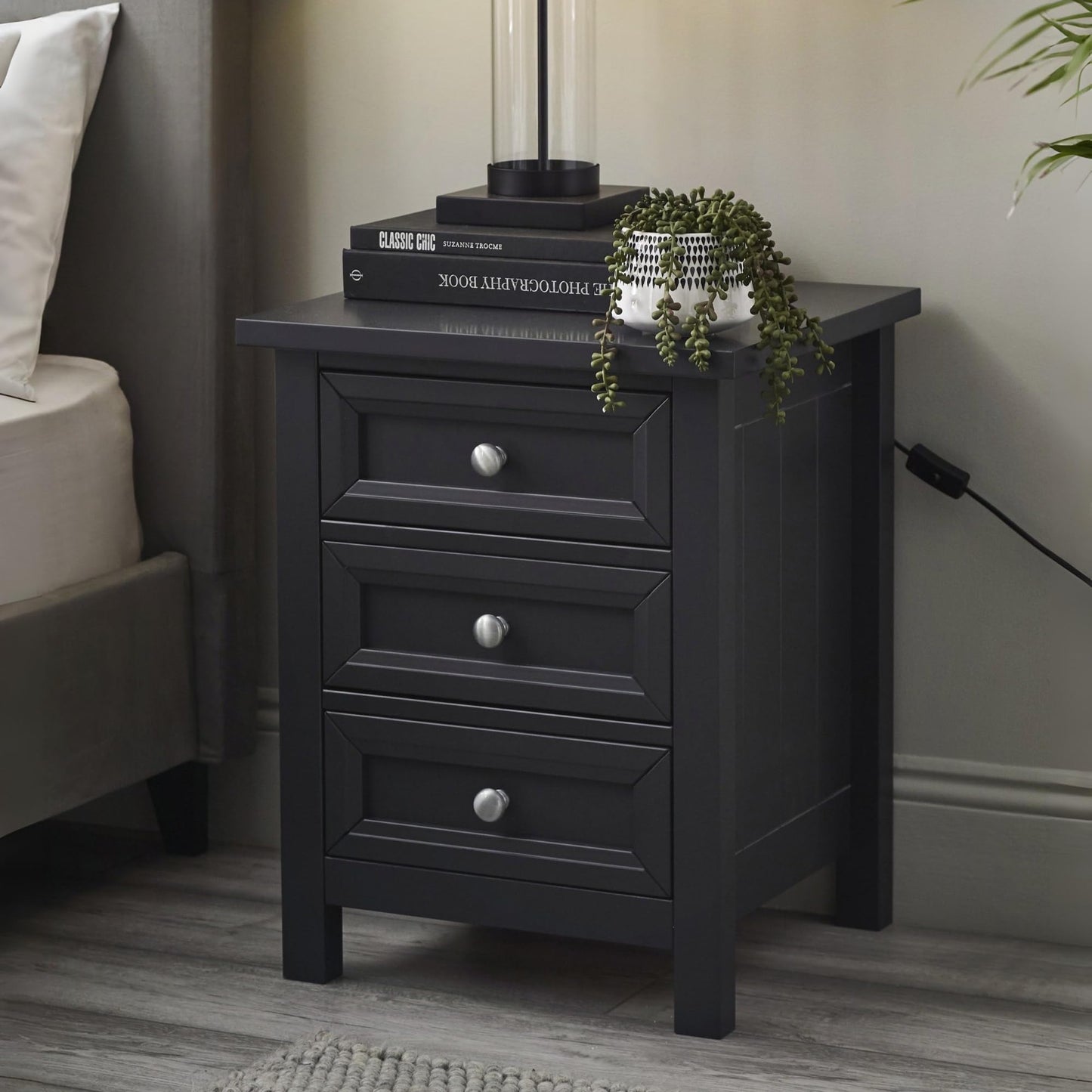 Julian Bowen Maine 3 Drawer Bedside - Anthracite Bedsides