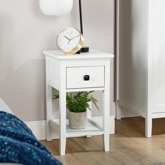 Home Source Bedroom Bedside Table Nightstand Cabinet, 1 Drawer Lamp Side Table, White