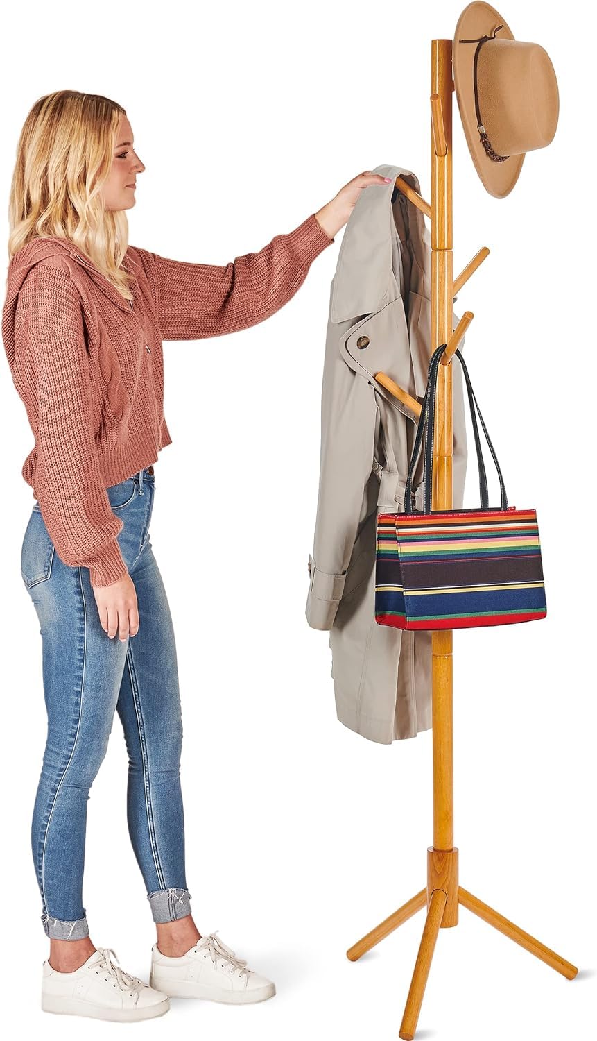 Verahaus High-Grade Wooden Tree Coat Rack Stand, 6 Hooks, Super Easy Assembly NO Tools Required
