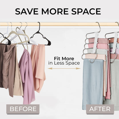 MORALVE Trousers Hangers Space Saving - 2 Pack - Non-Slip Multi-Layer Space Saving Hangers - Multifunctional Clothing Rack for Closet Storage