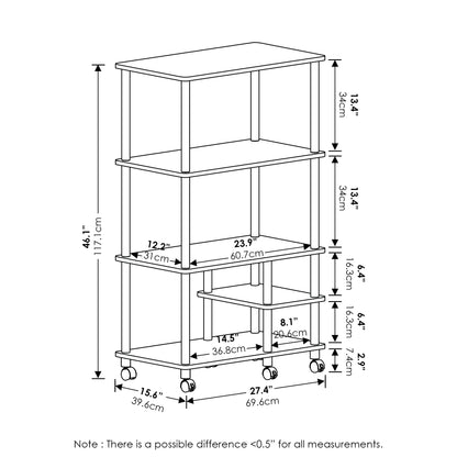 Furinno TURN-N-TUBE Bakers Rack with Wheels, 4-Tier Kitchen Storage Cart, Kitchen Cart, Coffee Bar, Pantry Organizers and Storage, Amber Pine