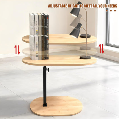 YASHIIN C-Shaped Bamboo Side Table， with Rotating TV Tray， Perfect for Living Room BedSofa Use, 40 to 75 cm Height 360° Rotatable Top, Sturdy Design
