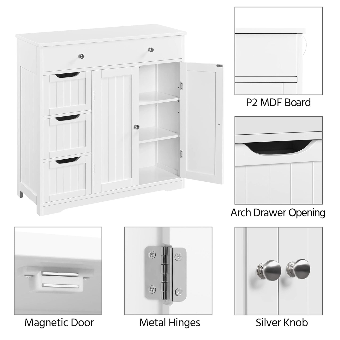 Yaheetech Bathroom Floor Cabinet with 4 Drawers & 2 Doors, White