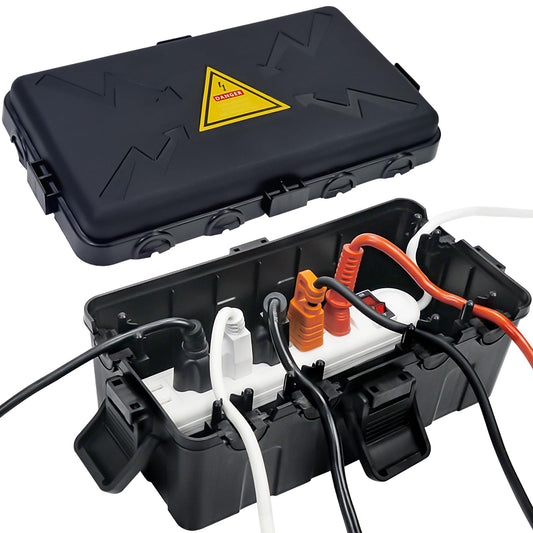 Hrensaw Medium Outdoor Electrical Box(10.6x5.5x4.5in), Weatherproof Connection Box w/6 Cable Entry, IP54 Waterproof Extension Cord Cover Protect Power