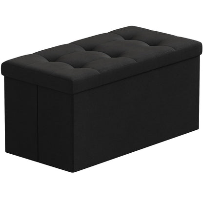 BRIAN & DANY Folding Linen Storage Boxes Footstool Ottoman, Foot Rest Stool, Foldable Seat Bench Footrest - Black, 76 x 38 x 38 cm