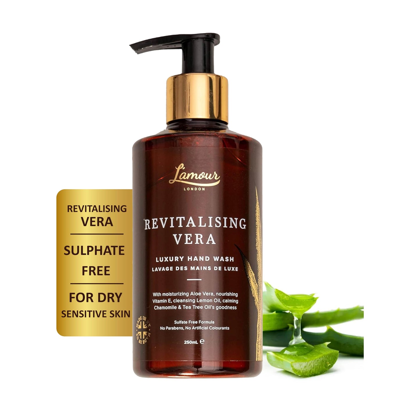 L'amour Natural | Revitalising Vera | Luxury Hand Wash | Essential Oils | Sulphate Free | Gentle for dry and sensitive skin | 250mL