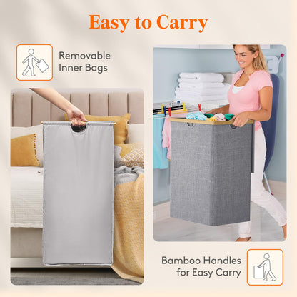 Lifewit 160L Bamboo Laundry Basket with Lid, Washing Basket Laundry Basket 2 Compartments Laundry Hamper Dirty Clothes Basket Bin whit 2 Removable