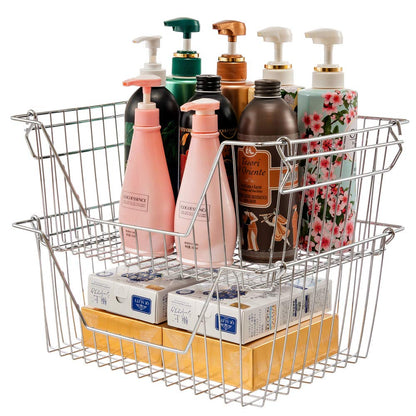 Stackable Wire Storage Organizer Baskets Cabinet Organizing Sturdy Metal Wire Pantry Freezer Bins for Home Bathroom Fridge Kitchen Shelves