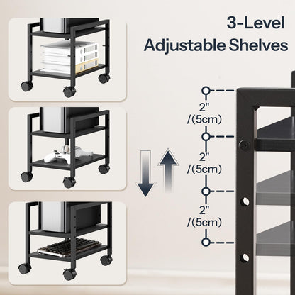 HOOBRO Computer Tower Stand, 2-Tier Computer Tower Cart, Printer Table, PC Stand Under Desk, Mobile Rolling Cart with Wheels, Height Adjustable