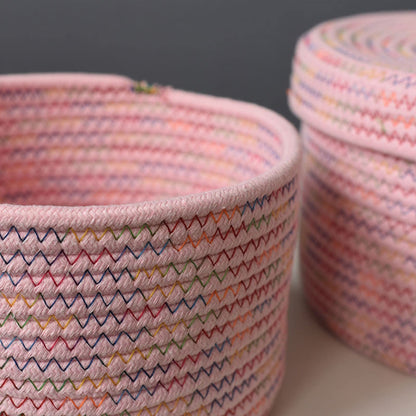 Round Cotton Rope Storage Basket with Lid, Round Multipurpose Cotton Woven Basket with Lid Large Capacity Storage Pot Organizer Container for Small