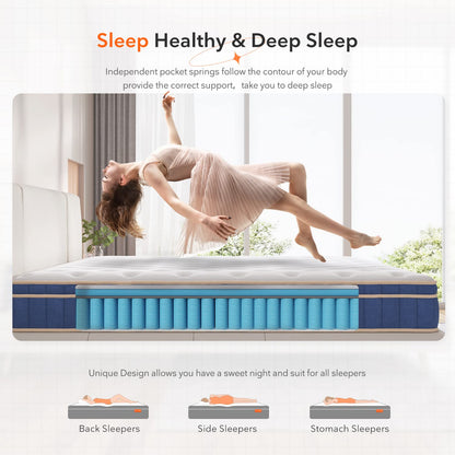 Sweetnight Small Double Mattress 4FT4, 8 Inch Memory Foam Spring Mattress, CertiPUR-US Certified Pocket Sprung Hybrid Mattress