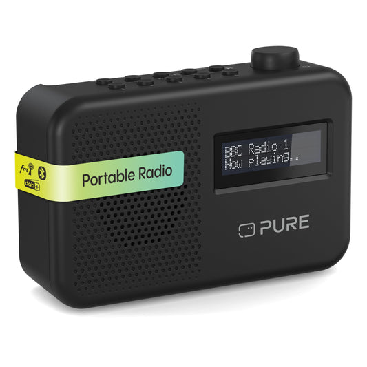 Pure Elan One2 portable DAB+/FM radio with Bluetooth 5.1 (LCD display, 10 preset buttons, can run with 4xAA batteries) Charcoal Black